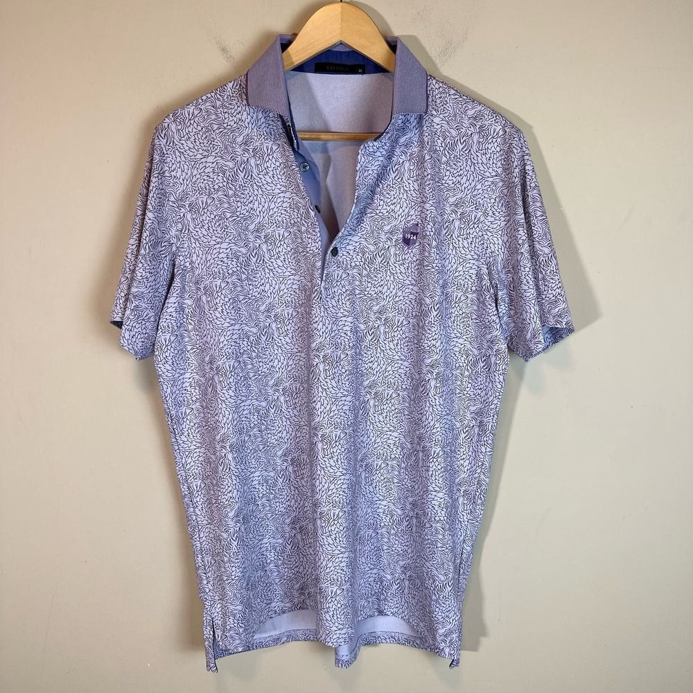 Greyson Purple Wolf Pattern Polo Shirt Mint Mens M